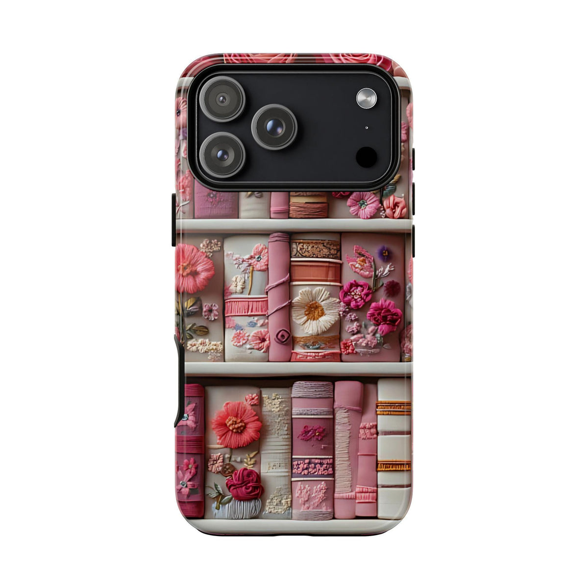 Pink Floral Bookish Phone Case:  Faux Embroidered Flowers Books Pixel Samsung iPhone Book Lovers