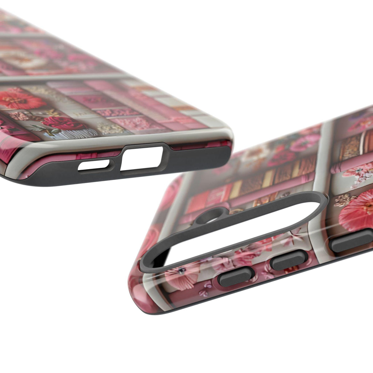 Pink Floral Bookish Phone Case:  Faux Embroidered Flowers Books Pixel Samsung iPhone Book Lovers