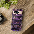 Christmas Bookshelf Phone Case, Holiday Dark Purple Bookish Cover iPhone Galaxy Pixel book lovers