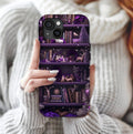Christmas Bookshelf Phone Case, Holiday Dark Purple Bookish Cover iPhone Galaxy Pixel book lovers