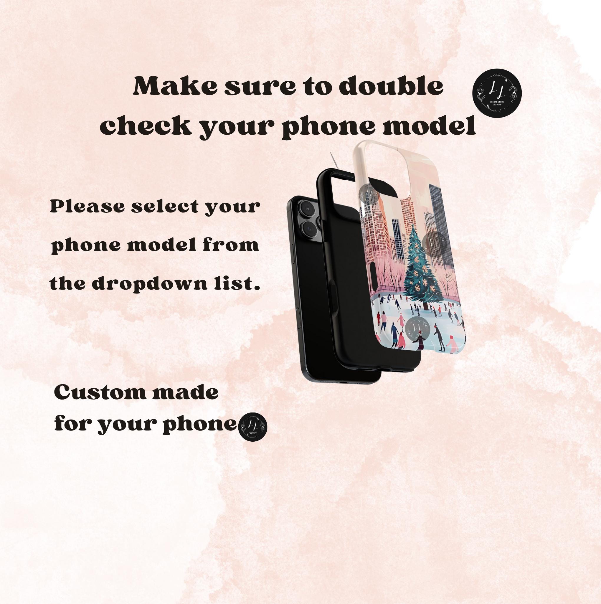 Vintage Pink Christmas Phone Case, Winter Scene Skaters Tree New York iPhone Galaxy Pixel