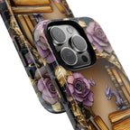 Dragon  Fantasy Phone Case Bookshelf Faux Stained GlassMagical Book Lover Gift iPhone Galaxy Pixel