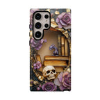 Dragon  Fantasy Phone Case Bookshelf Faux Stained GlassMagical Book Lover Gift iPhone Galaxy Pixel