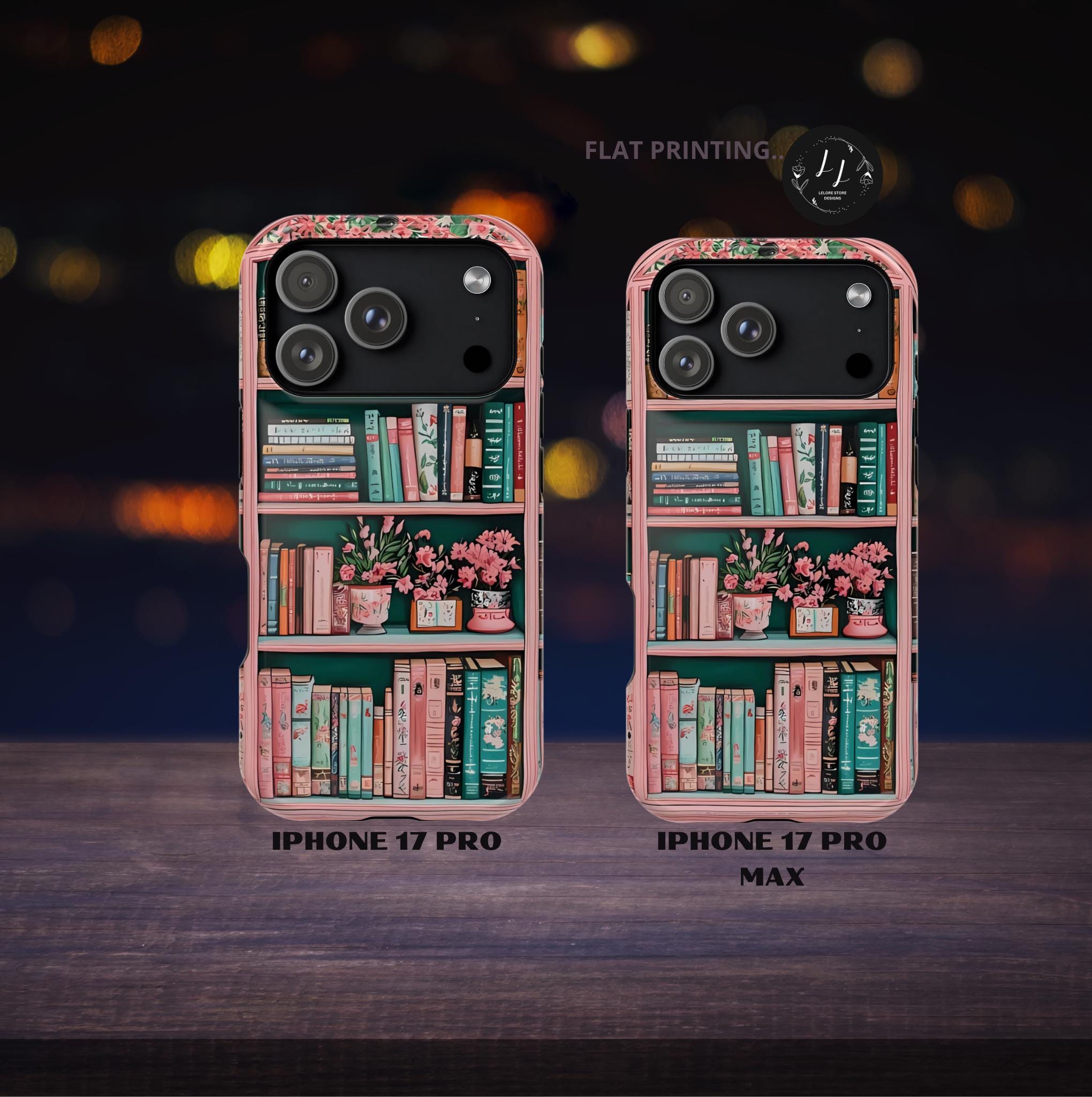 Pink Floral Bookshelf iPhone Case: Book Lover Gift, Magnetic Cases MagSafe Compatible Book