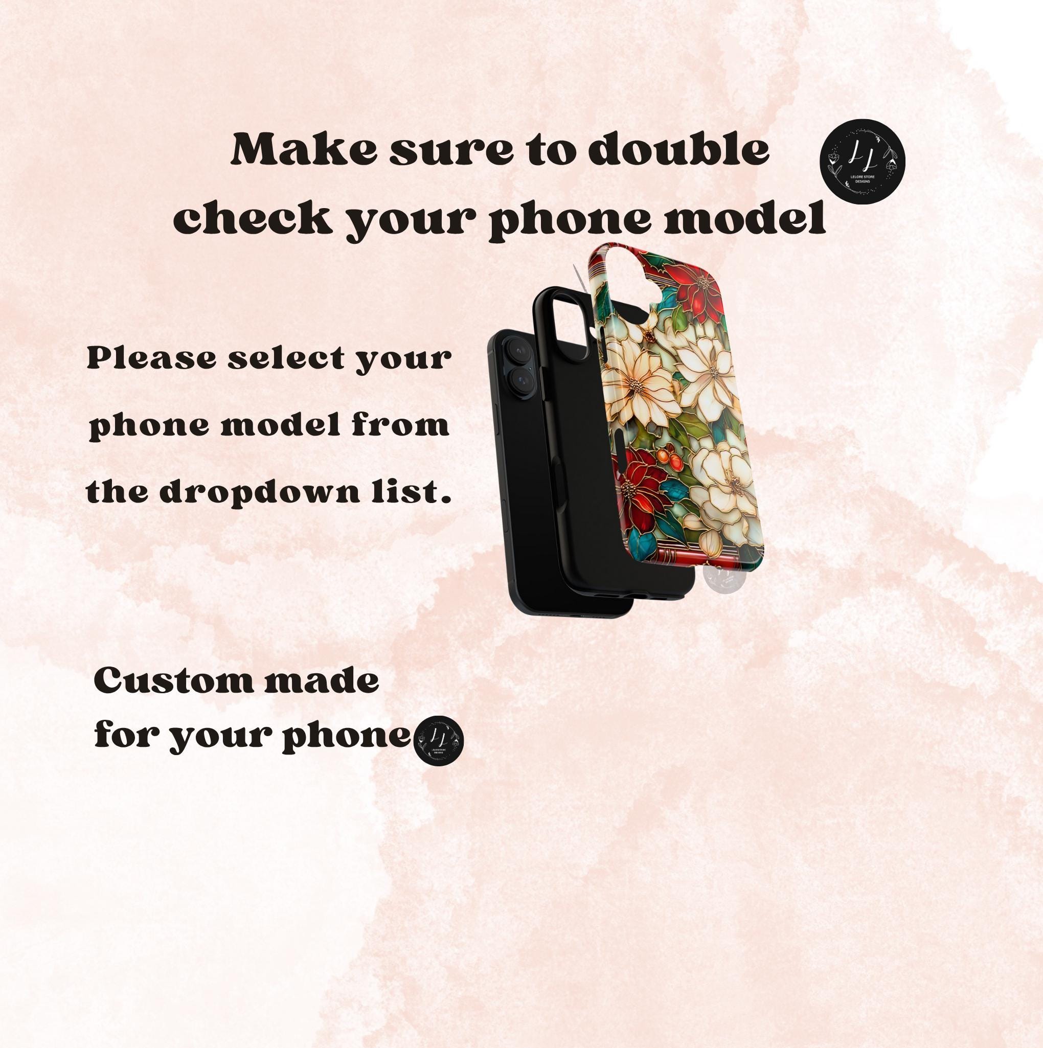 Christmas Poinsettia Phone Case: Faux Stained Glass Floral Cover Holly Leaves iPhone Galaxy Pixel