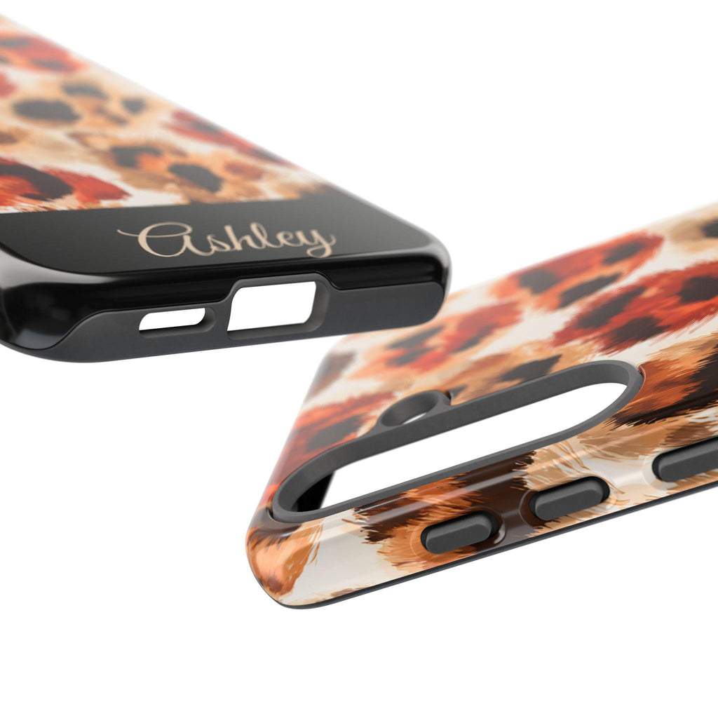 Personalized Leopard Print Phone Case: Custom Name Protective Cover iPhone Samsung Galaxy Pixel