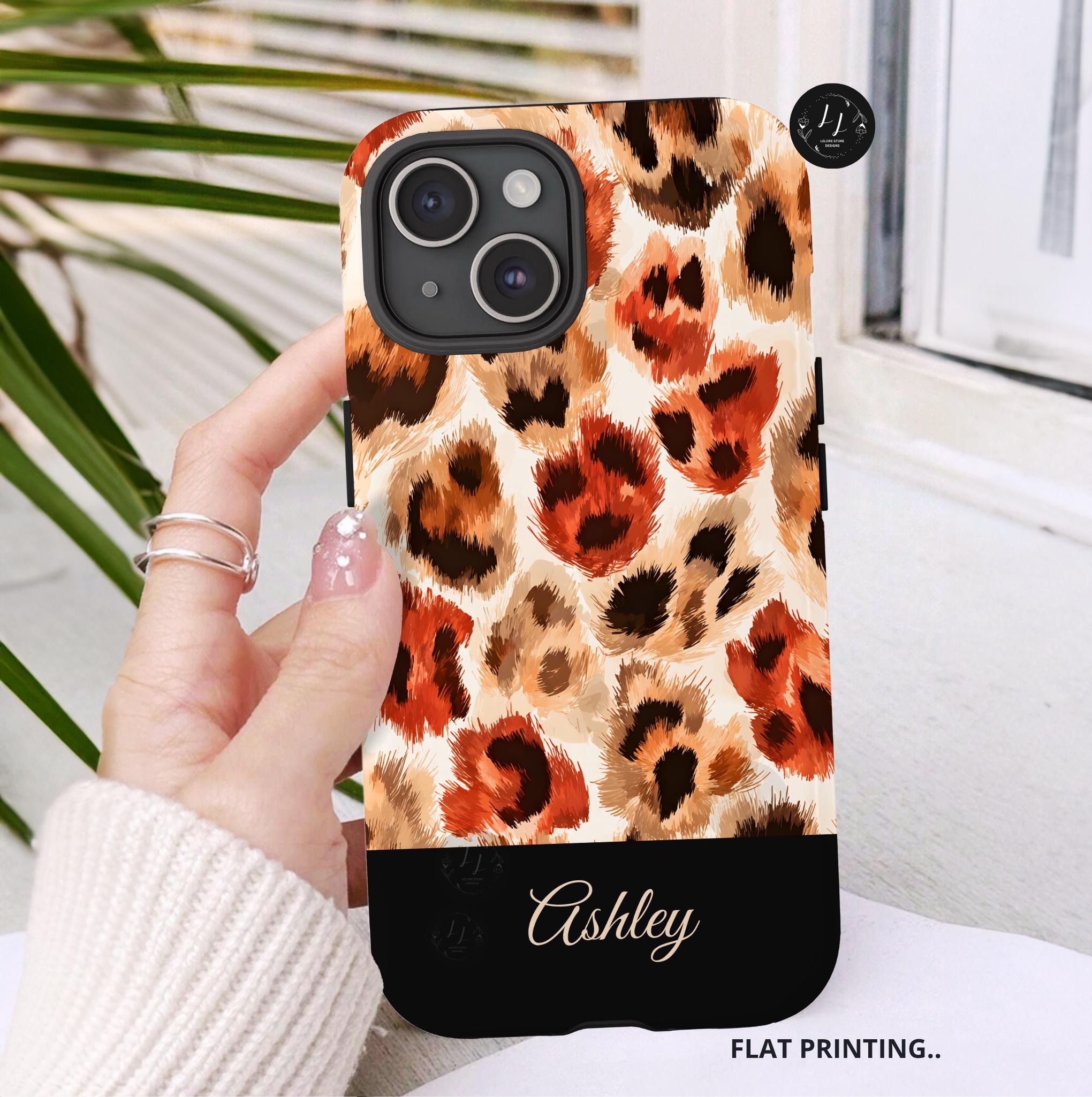 Personalized Leopard Print Phone Case: Custom Name Protective Cover iPhone Samsung Galaxy Pixel