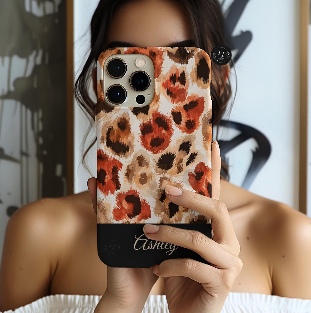Personalized Leopard Print Phone Case: Custom Name Protective Cover iPhone Samsung Galaxy Pixel
