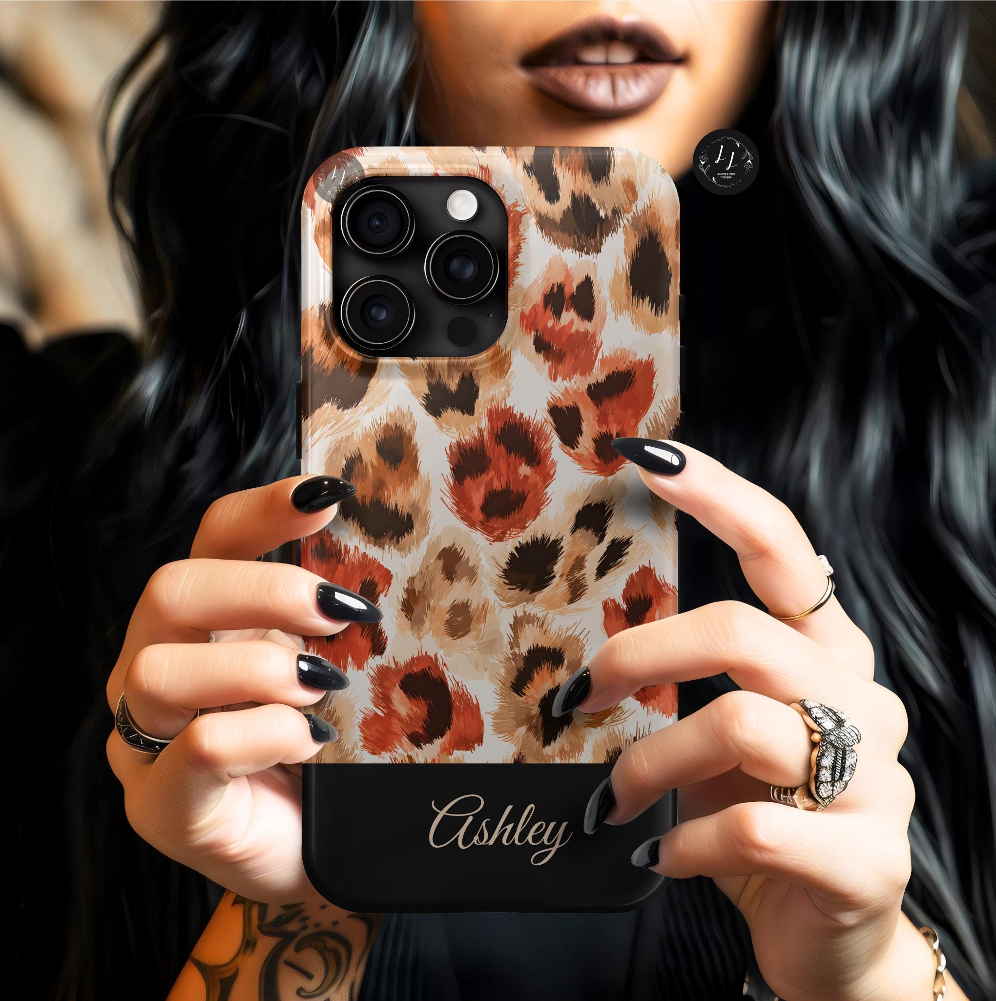 Personalized Leopard Print Phone Case: Custom Name Protective Cover iPhone Samsung Galaxy Pixel