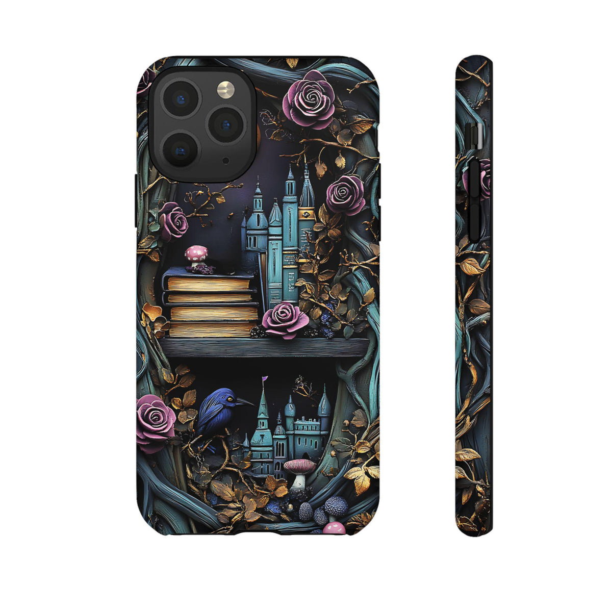 Gothic Bookshelf Floral Phone Case: Dark Academia Book Lover Gift   Reading iPhone Galaxy, Pixel