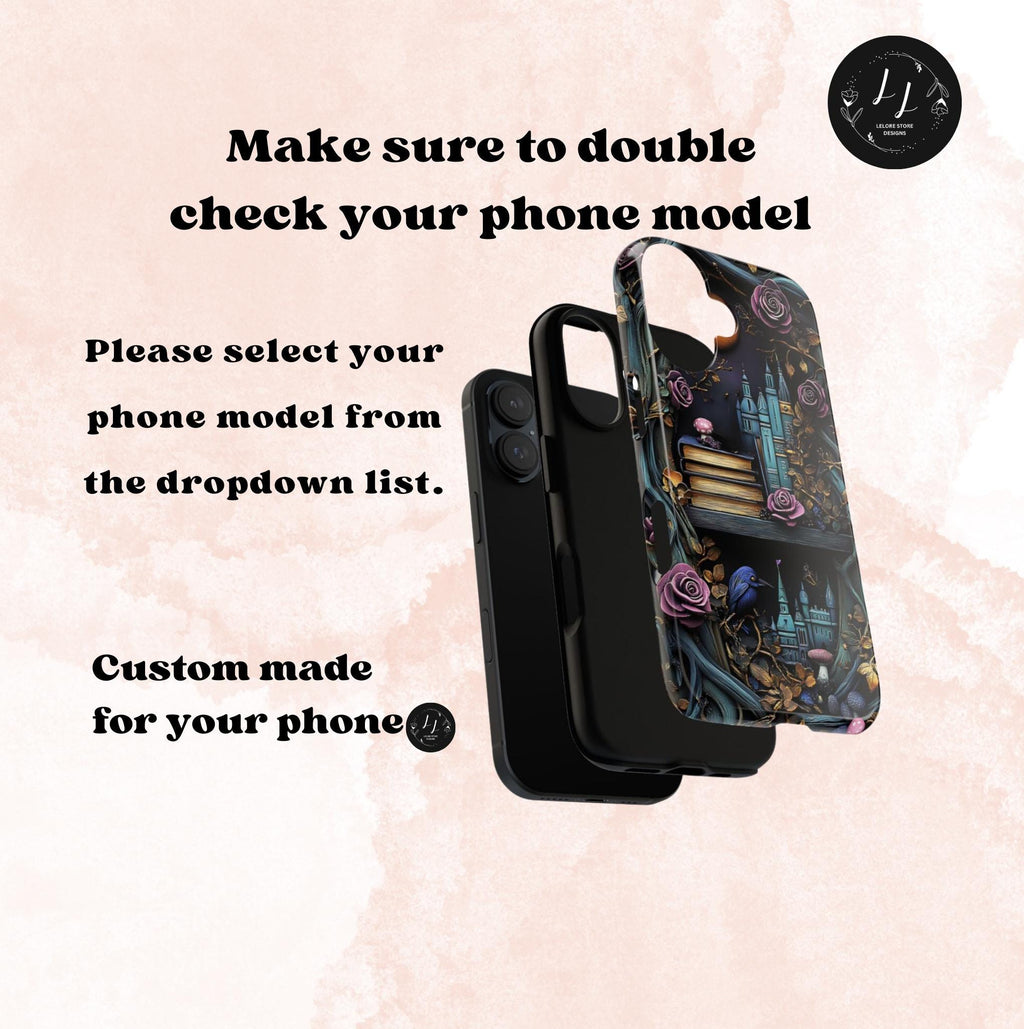 Gothic Bookshelf Floral Phone Case: Dark Academia Book Lover Gift   Reading iPhone Galaxy, Pixel