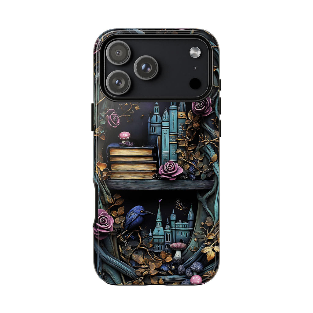 Gothic Bookshelf Floral Phone Case: Dark Academia Book Lover Gift   Reading iPhone Galaxy, Pixel