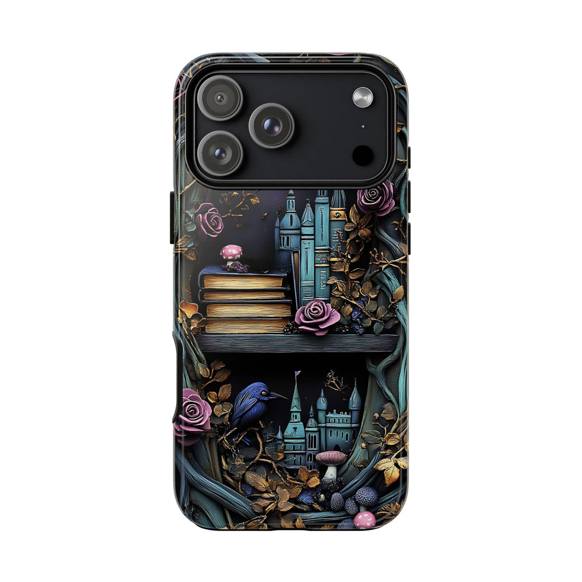 Gothic Bookshelf Floral Phone Case: Dark Academia Book Lover Gift   Reading iPhone Galaxy, Pixel