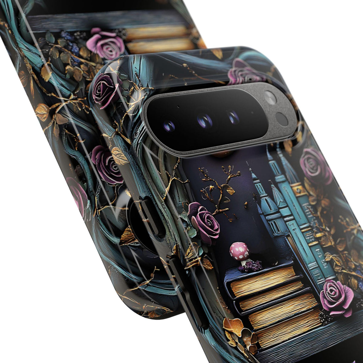 Gothic Bookshelf Floral Phone Case: Dark Academia Book Lover Gift   Reading iPhone Galaxy, Pixel