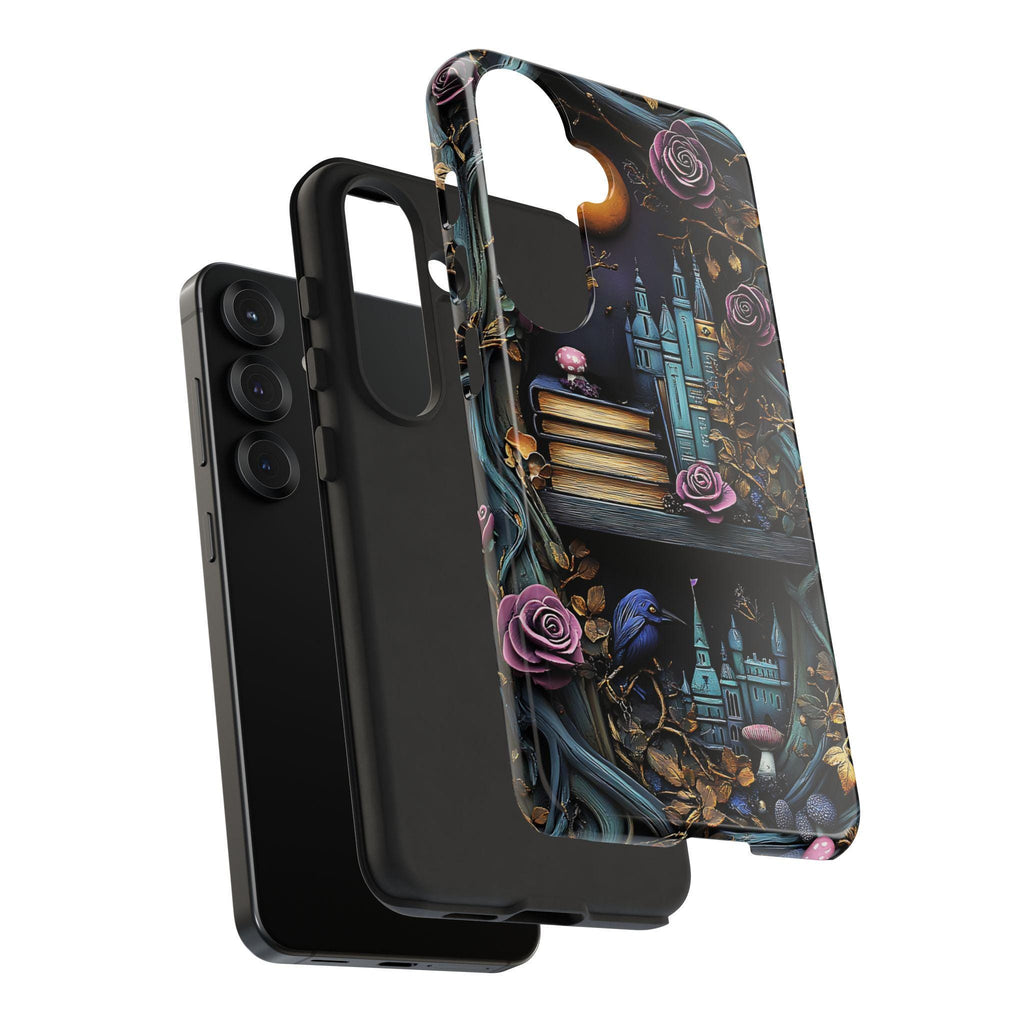 Gothic Bookshelf Floral Phone Case: Dark Academia Book Lover Gift   Reading iPhone Galaxy, Pixel