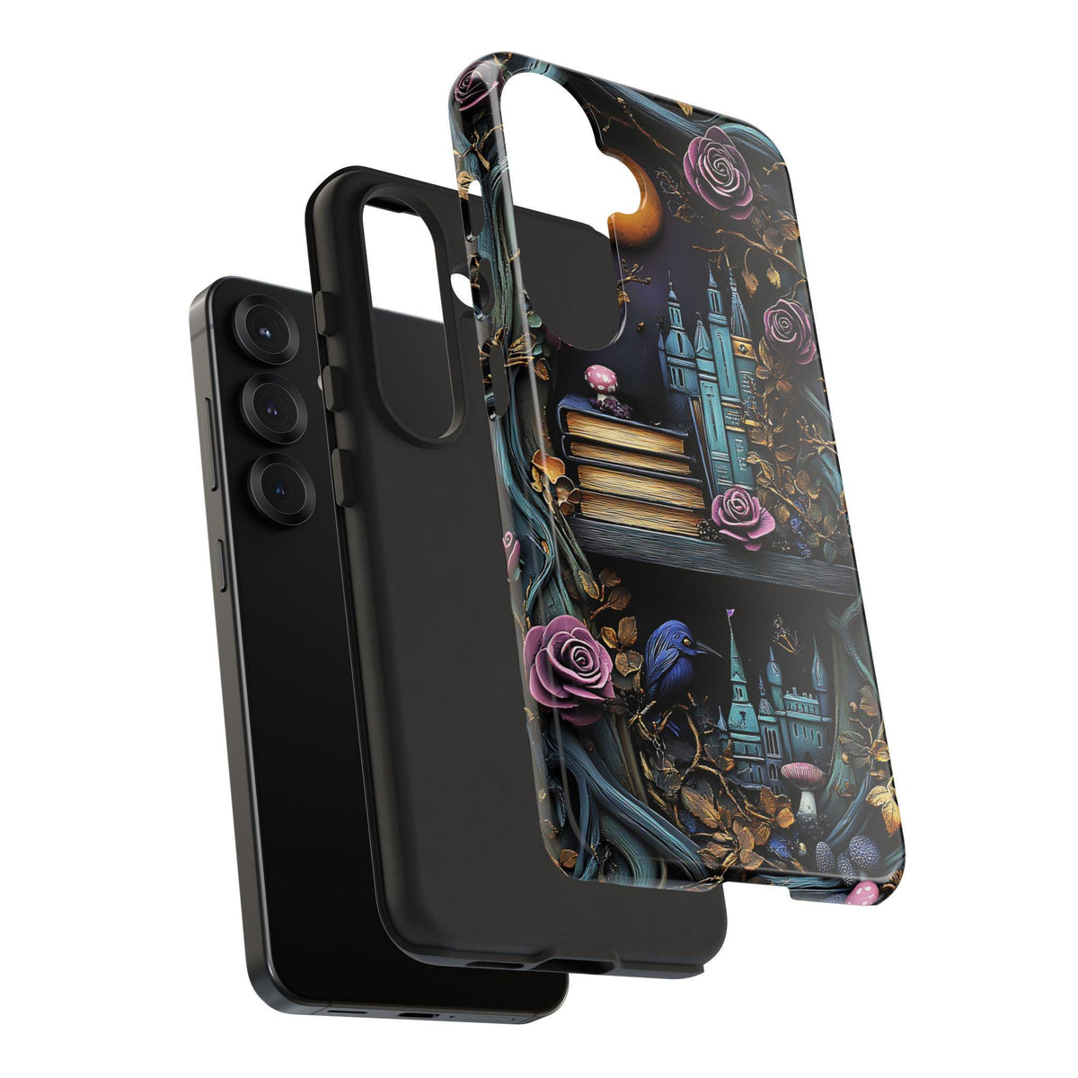 Gothic Bookshelf Floral Phone Case: Dark Academia Book Lover Gift   Reading iPhone Galaxy, Pixel