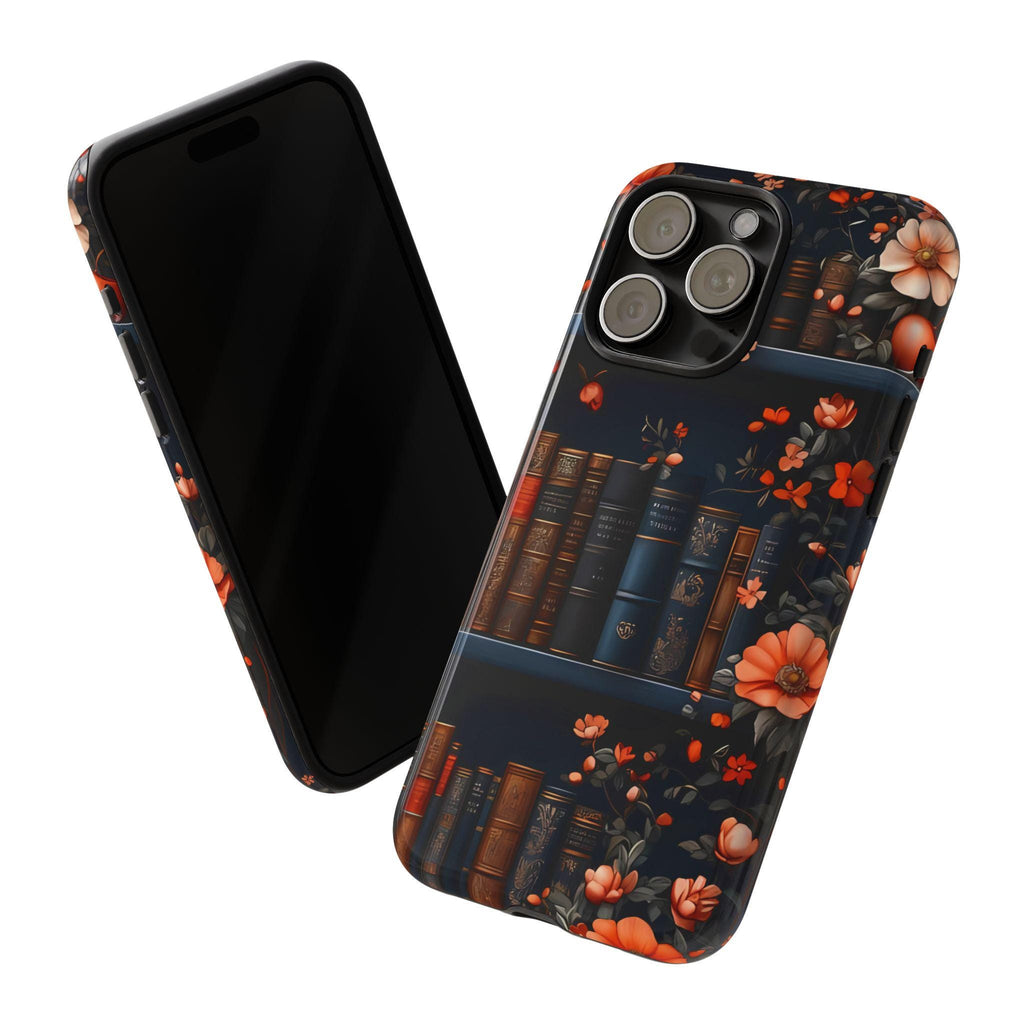 Bookish Fall Phone Case, Bookshelf iPhone Cover,  Autumn  Library Bookcase, Thanksgiving Bookworm Gift