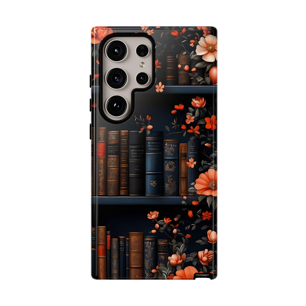 Bookish Fall Phone Case, Bookshelf iPhone Cover,  Autumn  Library Bookcase, Thanksgiving Bookworm Gift