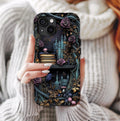 Gothic Bookshelf Floral Phone Case: Dark Academia Book Lover Gift   Reading iPhone Galaxy, Pixel