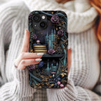 Gothic Bookshelf Floral Phone Case: Dark Academia Book Lover Gift   Reading iPhone Galaxy, Pixel