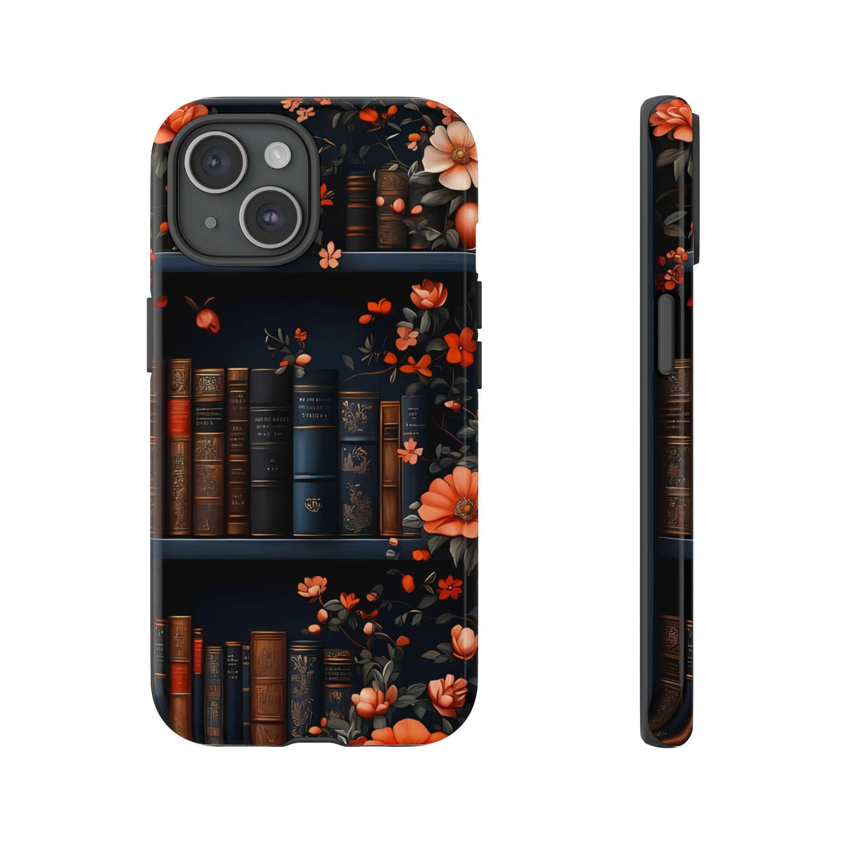 Bookish Fall Phone Case, Bookshelf iPhone Cover,  Autumn  Library Bookcase, Thanksgiving Bookworm Gift