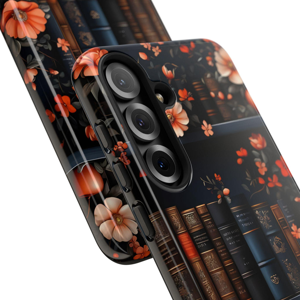 Bookish Fall Phone Case, Bookshelf iPhone Cover,  Autumn  Library Bookcase, Thanksgiving Bookworm Gift