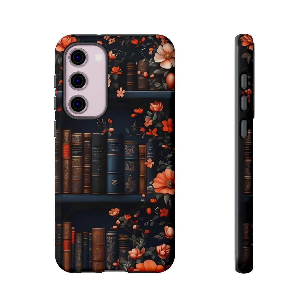 Bookish Fall Phone Case, Bookshelf iPhone Cover,  Autumn  Library Bookcase, Thanksgiving Bookworm Gift