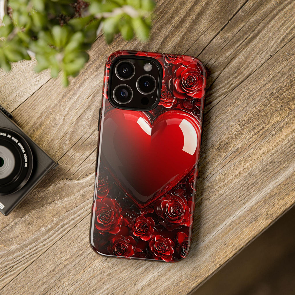 Vibrant Red Roses Heart Phone Case iPhone Samsung, Pixel Case, Valentine's Day