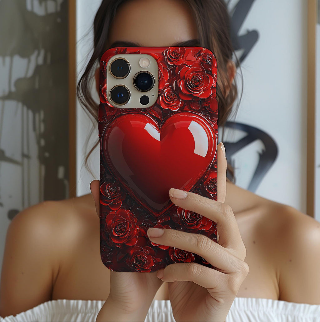 Vibrant Red Roses Heart Phone Case iPhone Samsung, Pixel Case, Valentine's Day