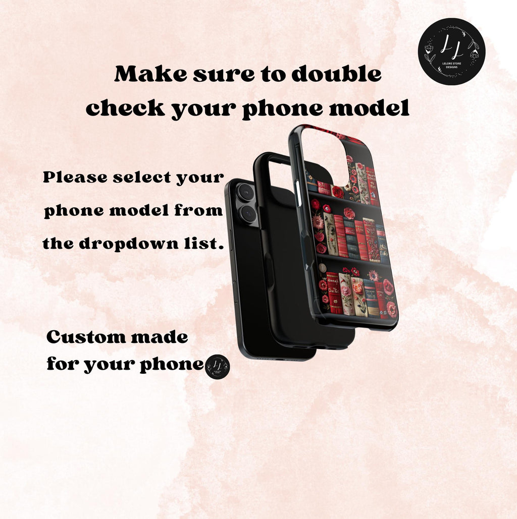 Floral Bookshelf Phone Case: Faux Embroidery Book Lover Gift  iPhone Galaxy Pixel covers