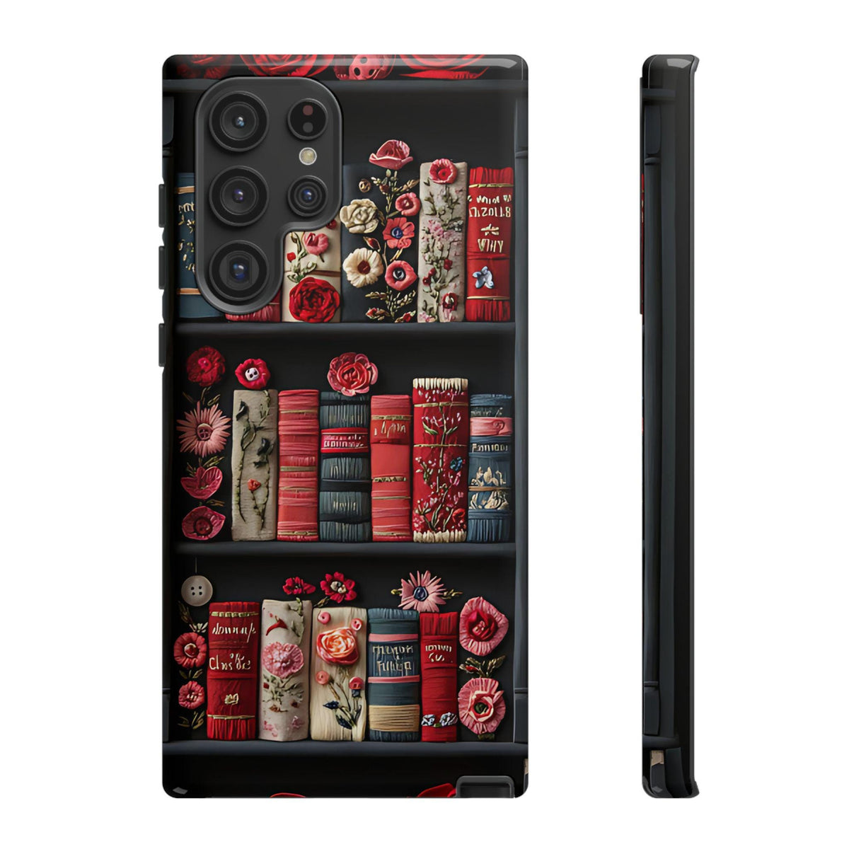 Floral Bookshelf Phone Case: Faux Embroidery Book Lover Gift  iPhone Galaxy Pixel covers