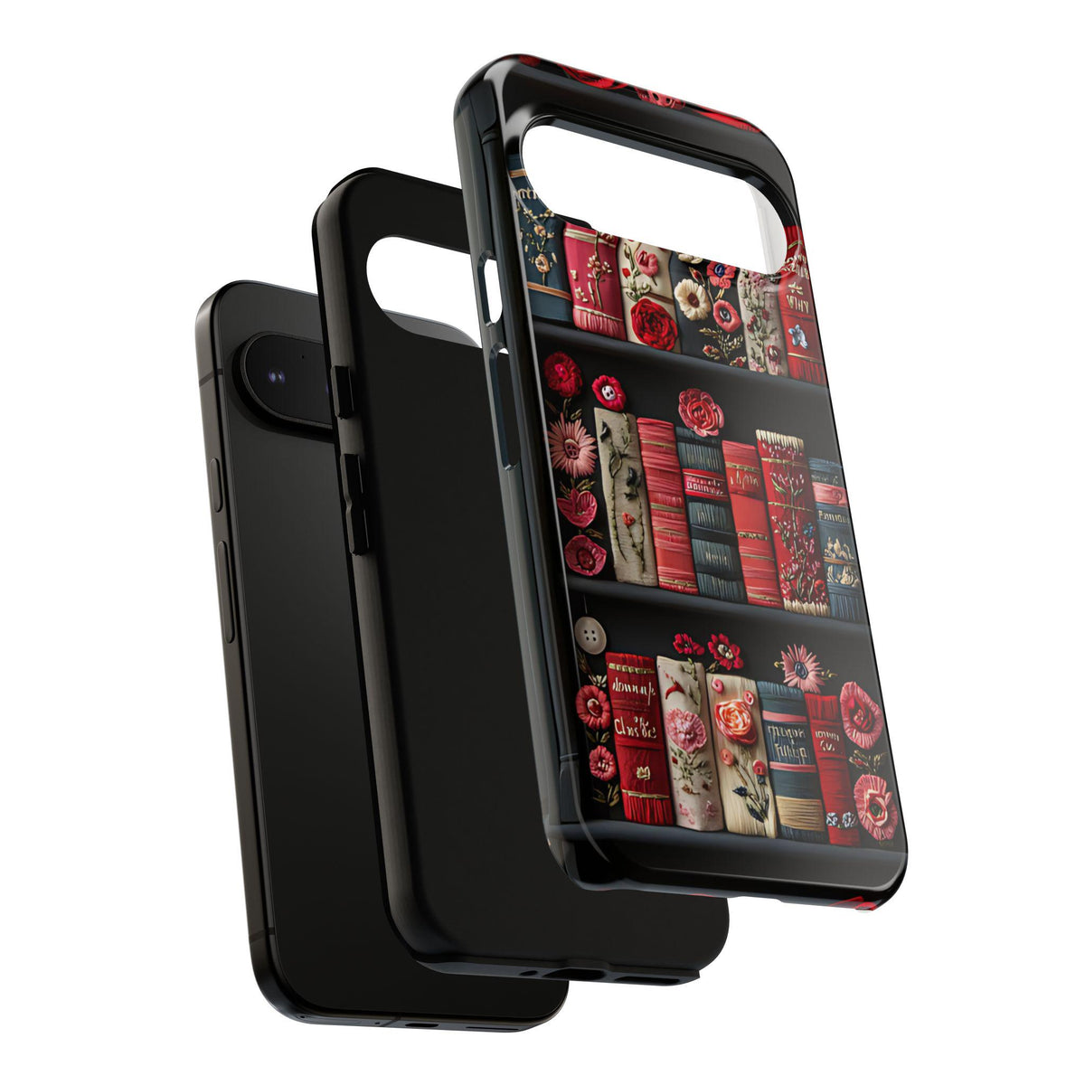 Floral Bookshelf Phone Case: Faux Embroidery Book Lover Gift  iPhone Galaxy Pixel covers