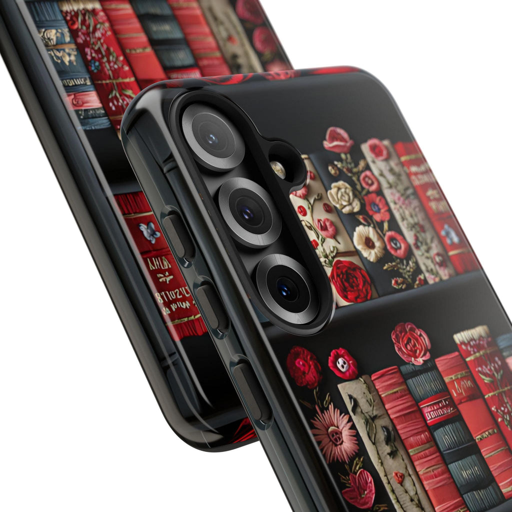 Floral Bookshelf Phone Case: Faux Embroidery Book Lover Gift  iPhone Galaxy Pixel covers