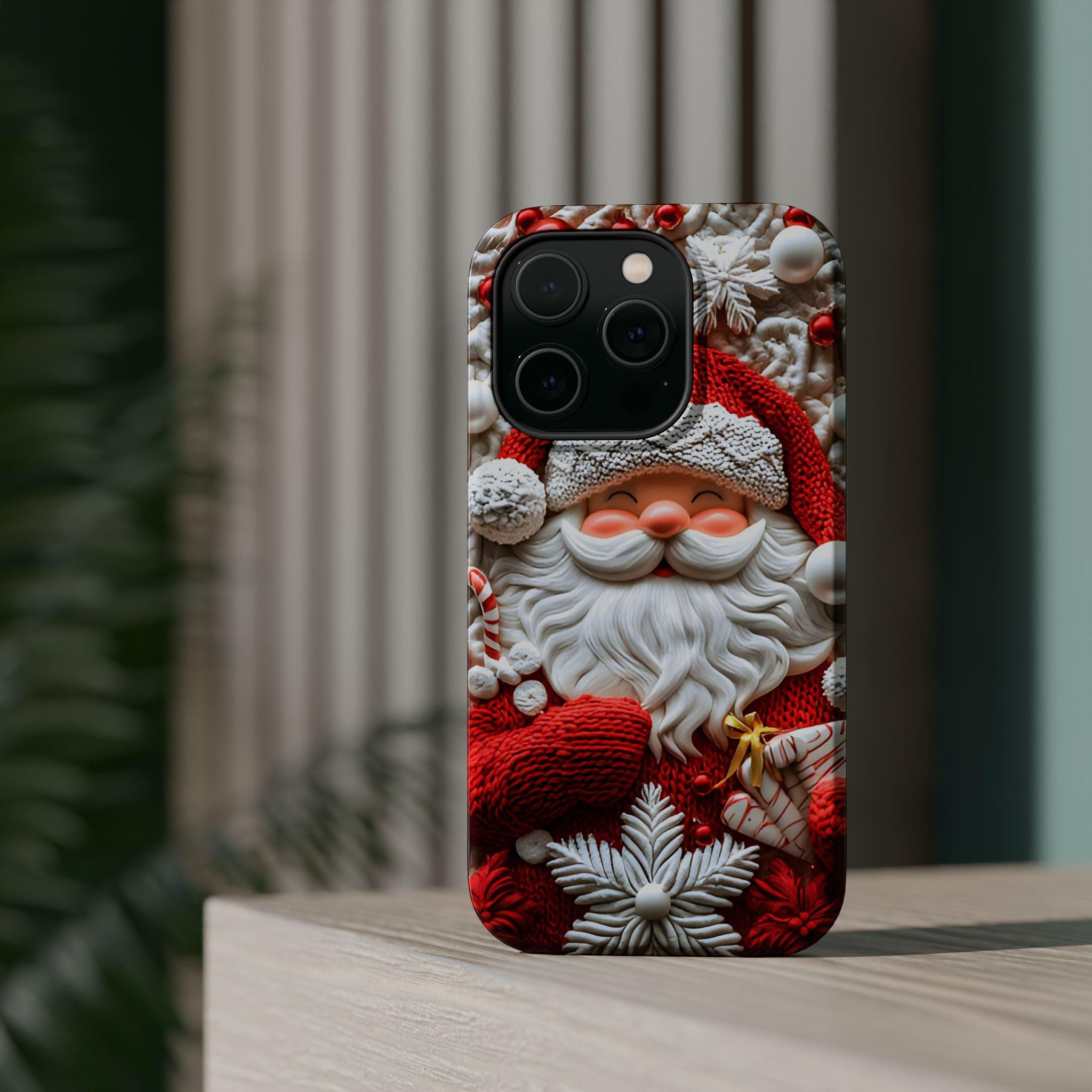 Christmas Santa Claus MagSafe Phone Case, Red White Holiday iPhone Cover, Retro Winter Festive