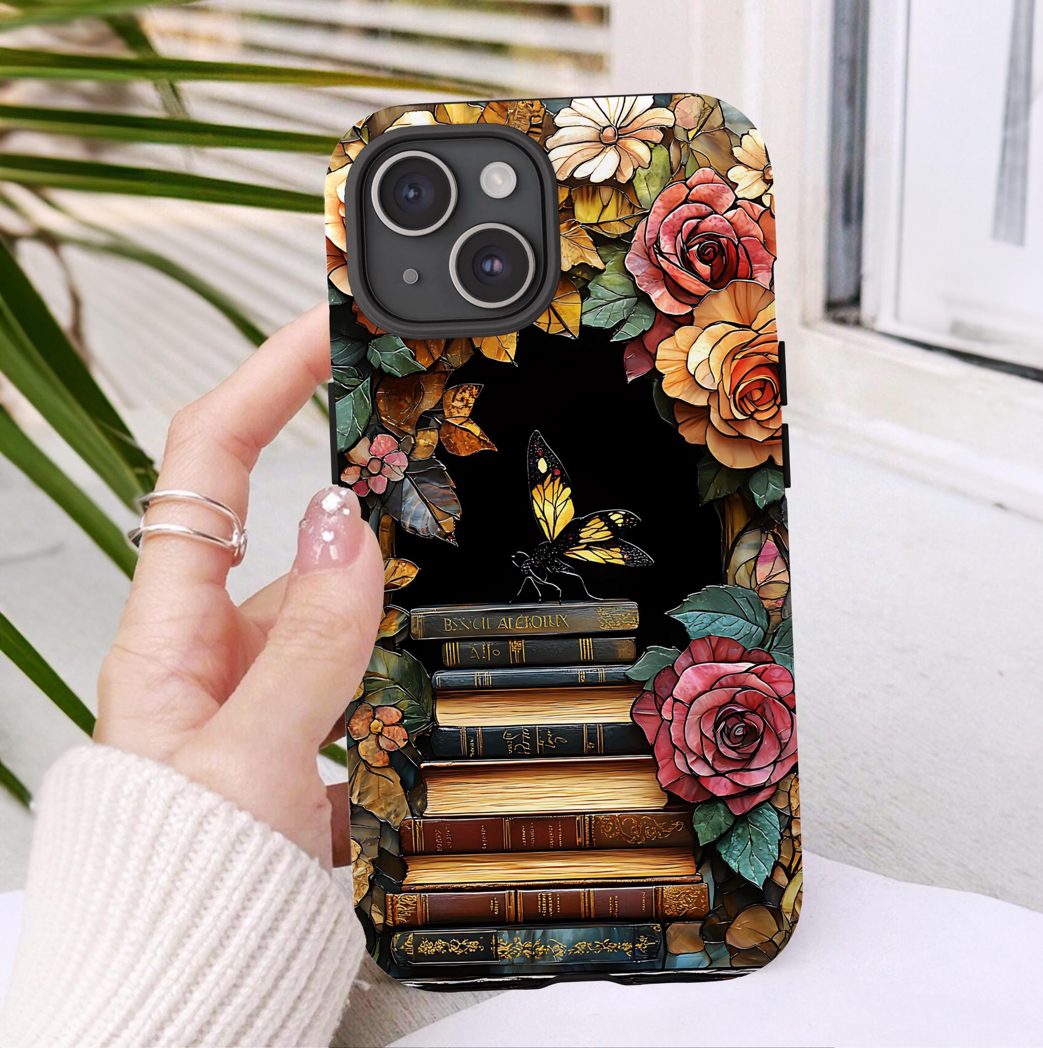 Boho Faux Stained Glass Bookish Phone Case, Bookshelf  Gift, Bookworm  iPhone Galaxy Pixel