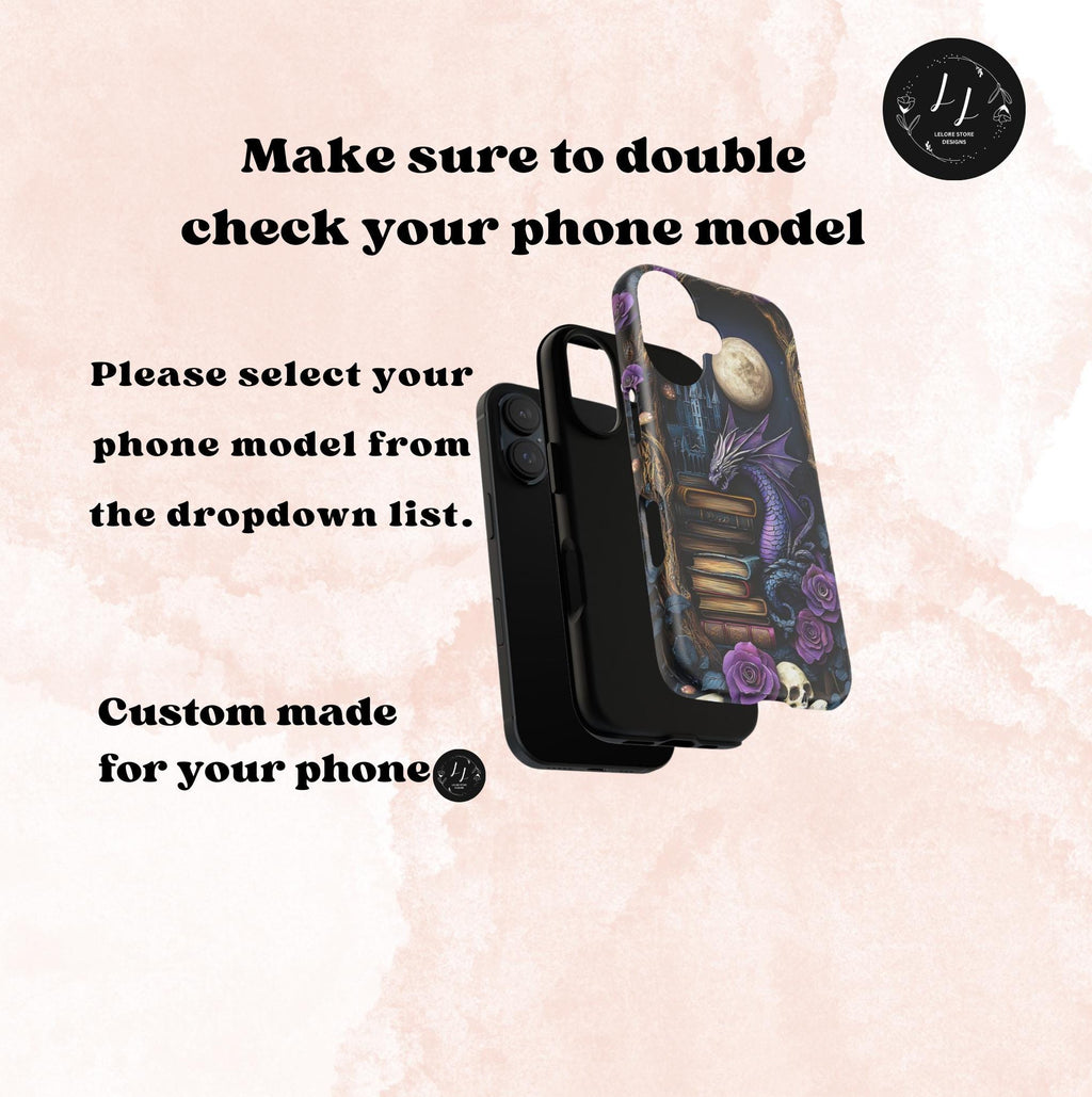 Purple Dragon Bookshelf Phone Case: Book Lover Gift iPhone Galaxy Pixel