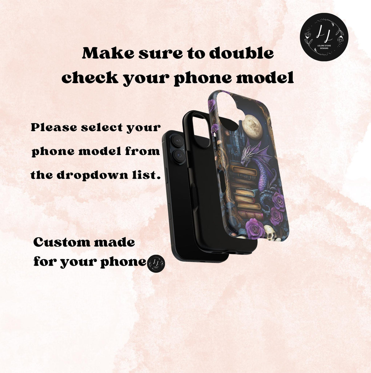 Purple Dragon Bookshelf Phone Case: Book Lover Gift iPhone Galaxy Pixel