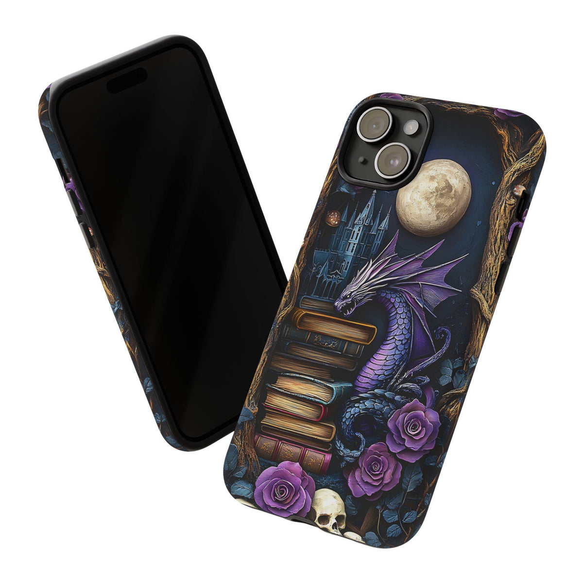 Purple Dragon Bookshelf Phone Case: Book Lover Gift iPhone Galaxy Pixel