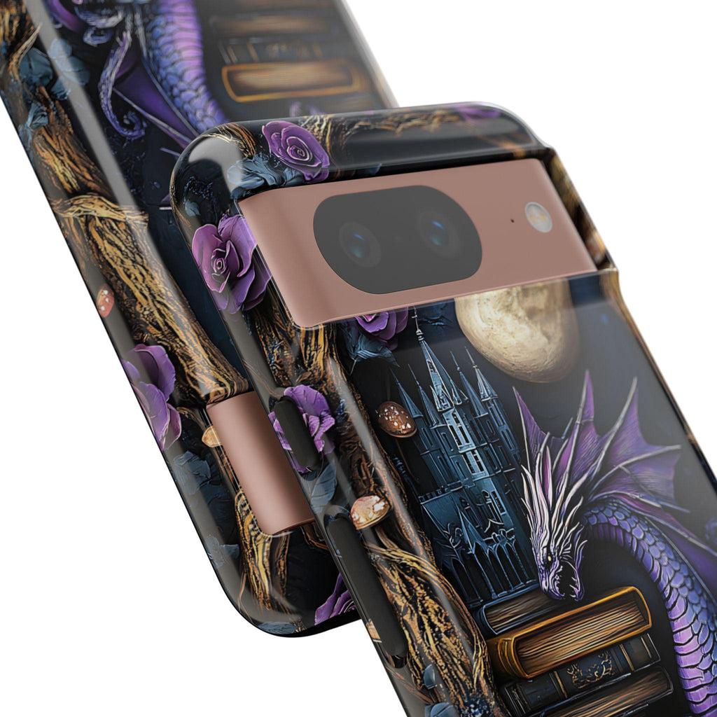 Purple Dragon Bookshelf Phone Case: Book Lover Gift iPhone Galaxy Pixel