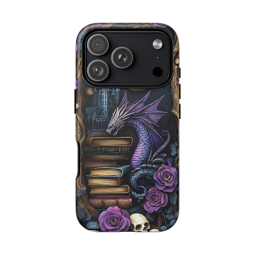 Purple Dragon Bookshelf Phone Case: Book Lover Gift iPhone Galaxy Pixel
