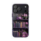 Purple Bookshelf Floral Phone Case, Book Lover Gift