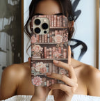 Book Phone Case Boho Floral Bookish Bookshelf Cover, Brown Library iPhone, Galaxy Pixel,