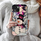 Stained Glass Effect Purple Snowman Christmas Phone Case  Winter Pastel Design iPhone Galaxy  Pixel