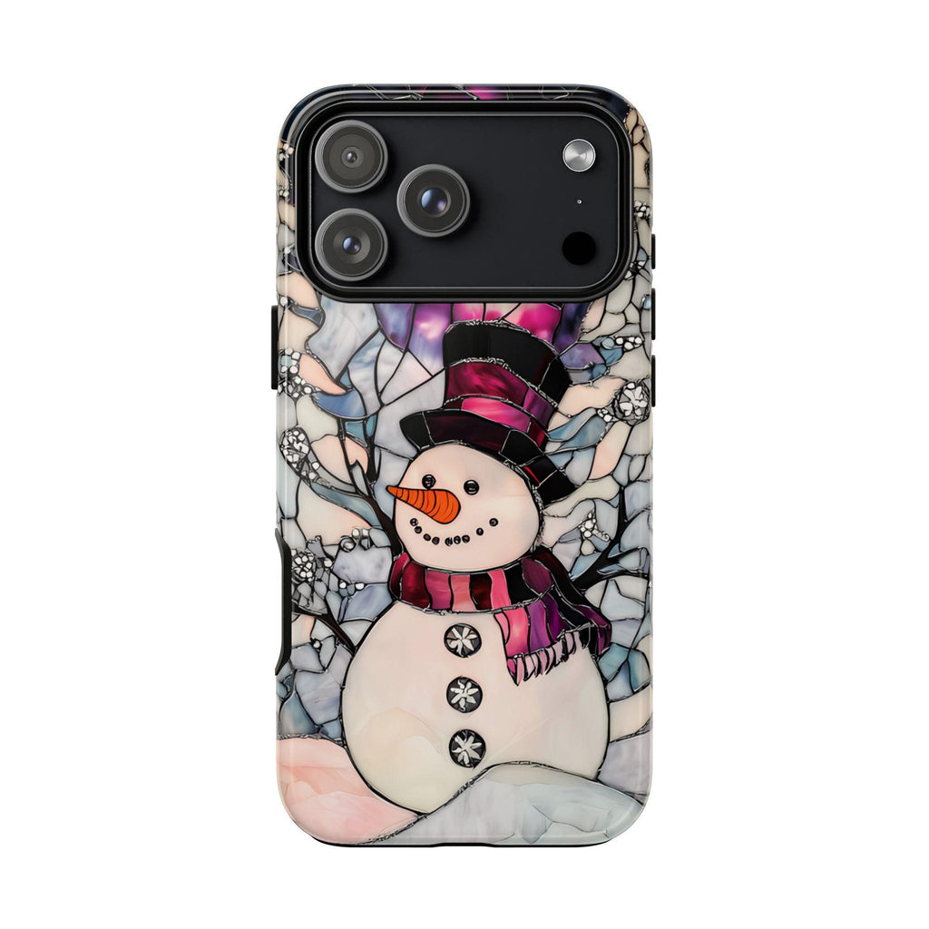 Stained Glass Effect Purple Snowman Christmas Phone Case  Winter Pastel Design iPhone Galaxy  Pixel