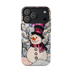Stained Glass Effect Purple Snowman Christmas Phone Case  Winter Pastel Design iPhone Galaxy  Pixel