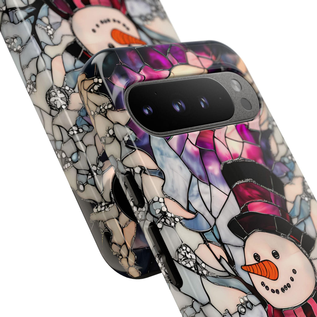 Stained Glass Effect Purple Snowman Christmas Phone Case  Winter Pastel Design iPhone Galaxy  Pixel