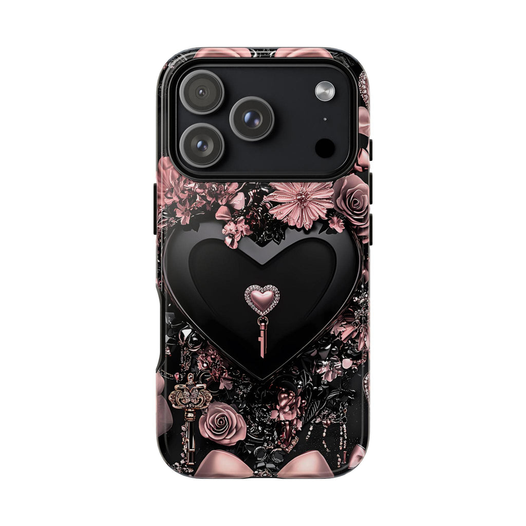 Bling Black Heart Phone Case: Pink Bows Mosaic, Valentine's Gift iPhone Galaxy Pixel cover