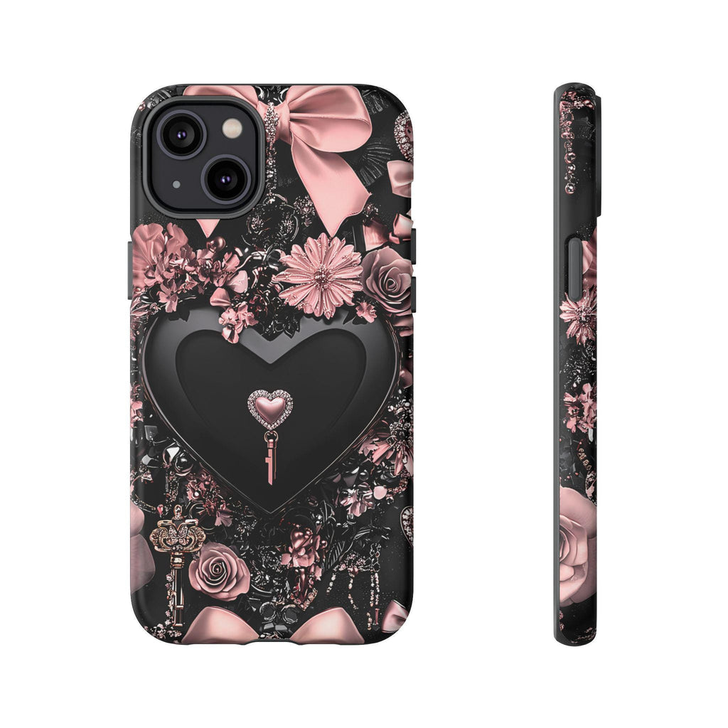Bling Black Heart Phone Case: Pink Bows Mosaic, Valentine's Gift iPhone Galaxy Pixel cover