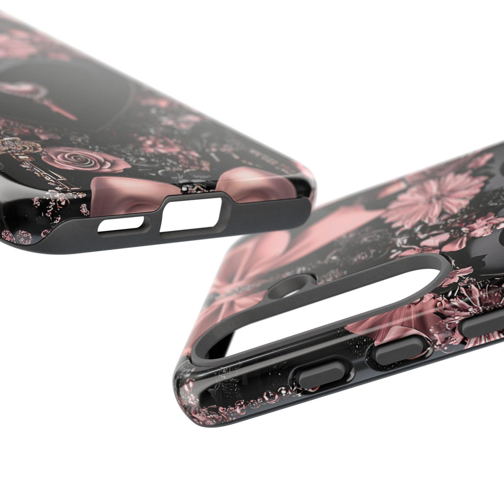 Bling Black Heart Phone Case: Pink Bows Mosaic, Valentine's Gift iPhone Galaxy Pixel cover