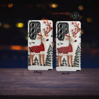 Christmas Phone Case, Reindeer Design Faux Embroidery Effect, a Cheerful Winter, Holiday iPhone Samsung Pixel